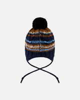 Lined Peruvian Knit Winter Hat With Pompom Taupe And Navy | Deux par Deux | Jenni Kidz