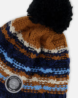 Lined Peruvian Knit Winter Hat With Pompom Taupe And Navy | Deux par Deux | Jenni Kidz