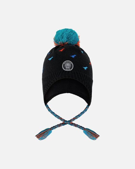 Lined Winter Peruvian Knit Hat With Pompom Black | Deux par Deux | Jenni Kidz