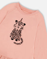 Long Bi-Material Top Dusty Pink With Mesh Ruffle Hem And Leopard Print | Deux par Deux | Jenni Kidz