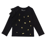 Long Sleeve Raglan Top With Frill Black | DEUX PAR DEUX | DEUX PAR DEUX | Jenni Kidz