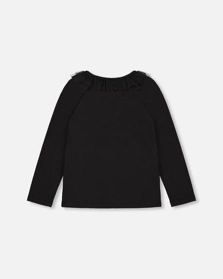Long Sleeve Raglan Top With Frill Black | DEUX PAR DEUX | DEUX PAR DEUX | Jenni Kidz