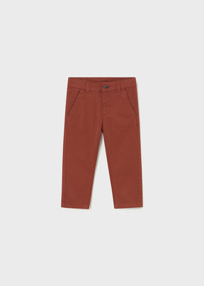 Front view of rust-brown Mayoral baby boy chinos with straight leg