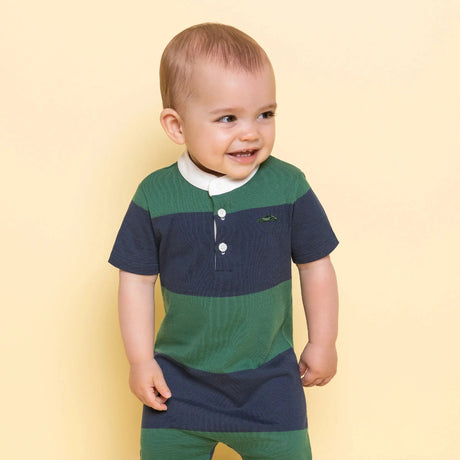 Navy and Racing Green Striped Henley Romper | Miles The Label | Miles The Label | Jenni Kidz