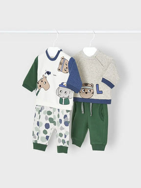Mayoral baby boy four-piece set in green, blue and white animal prints