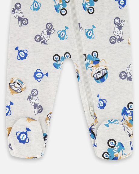 One-Piece Organic Cotton Pajama Beige Monkey Print | Deux par Deux | Jenni Kidz