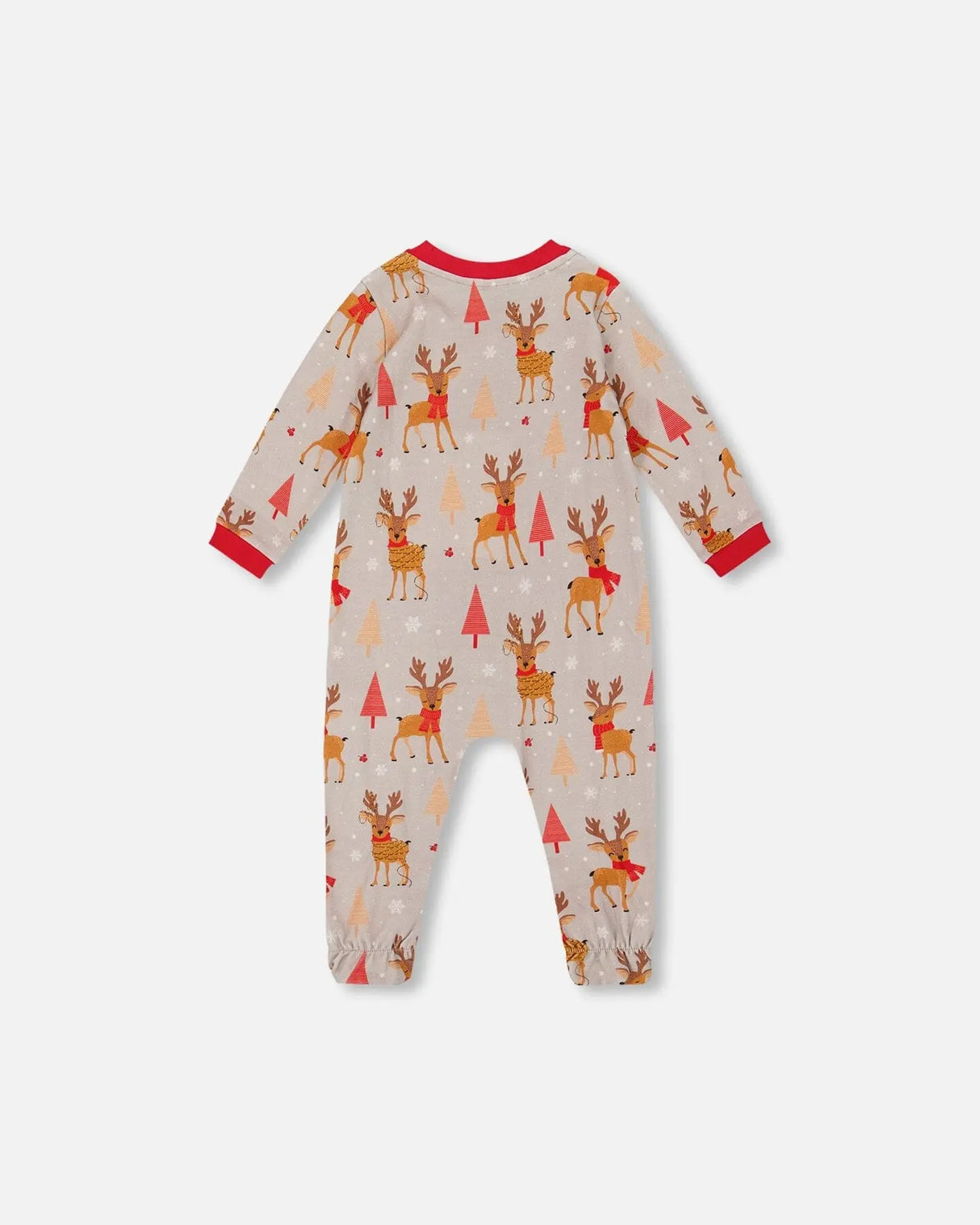 One-Piece Organic Cotton Pajama Beige Reindeer Print | Deux par Deux | Jenni Kidz