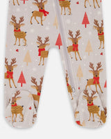 One-Piece Organic Cotton Pajama Beige Reindeer Print | Deux par Deux | Jenni Kidz