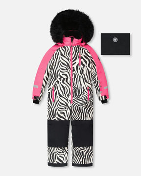 Deux par Deux girls pink zebra PLAY one-piece snowsuit