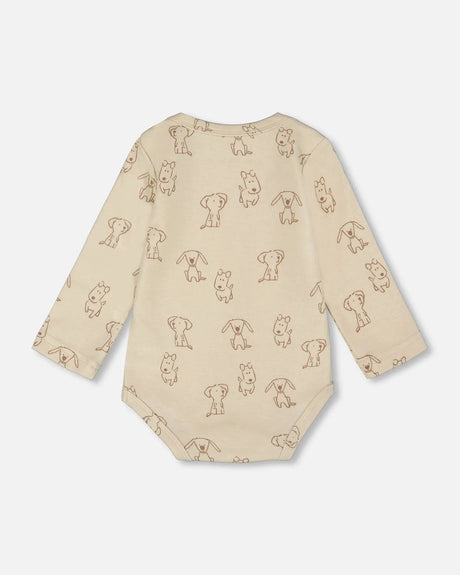 Organic Cotton Onesie Beige Puppy Print | Deux par Deux | Jenni Kidz
