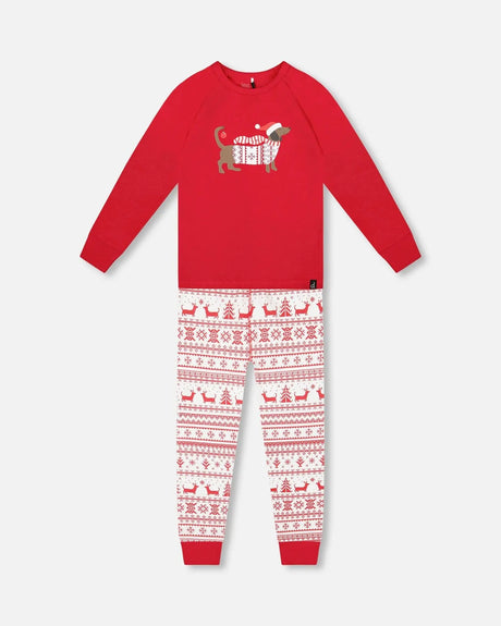 Organic Cotton Two-Piece Pajamas Red And White Fairisle | Deux par Deux | Jenni Kidz