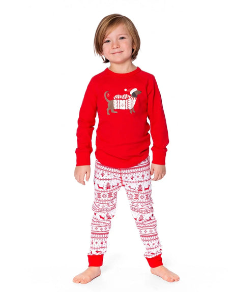 Organic Cotton Two-Piece Pajamas Red And White Fairisle | Deux par Deux | Jenni Kidz