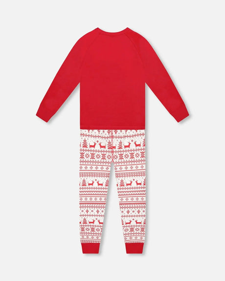 Organic Cotton Two-Piece Pajamas Red And White Fairisle | Deux par Deux | Jenni Kidz