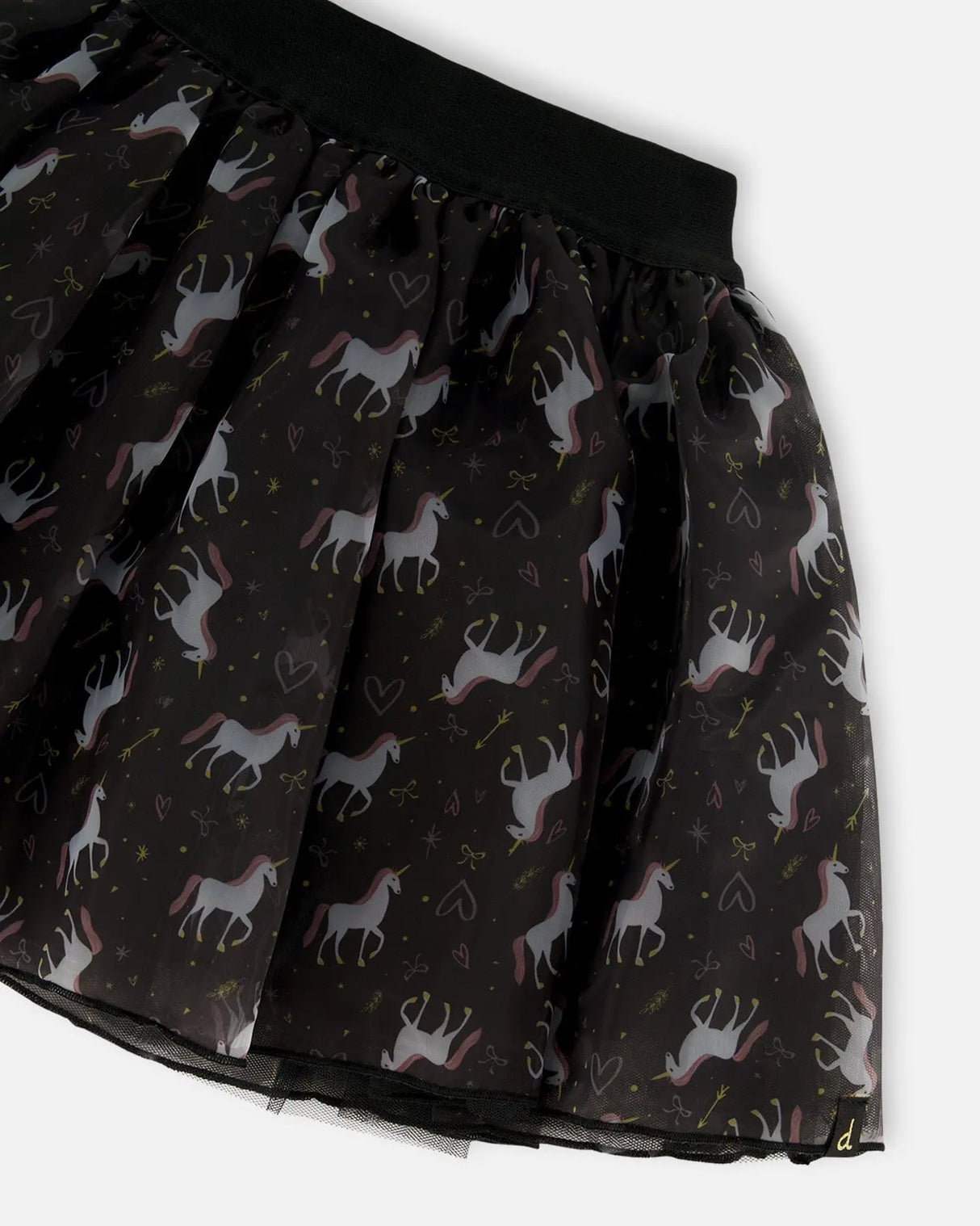 Organza And Mesh Skirt Black With Unicorn Print | Deux par Deux | Jenni Kidz