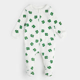 Petit Lem baby clover print footed sleeper organic cotton off-white