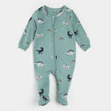Petit Lem baby dinosaur print footed sleeper tidal wave green organic cotton