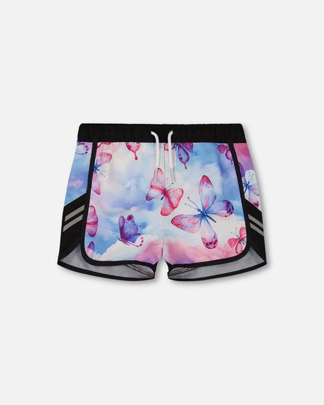 Printed Athletic Short Pink, Blue And Butterflies | Deux par Deux | Jenni Kidz