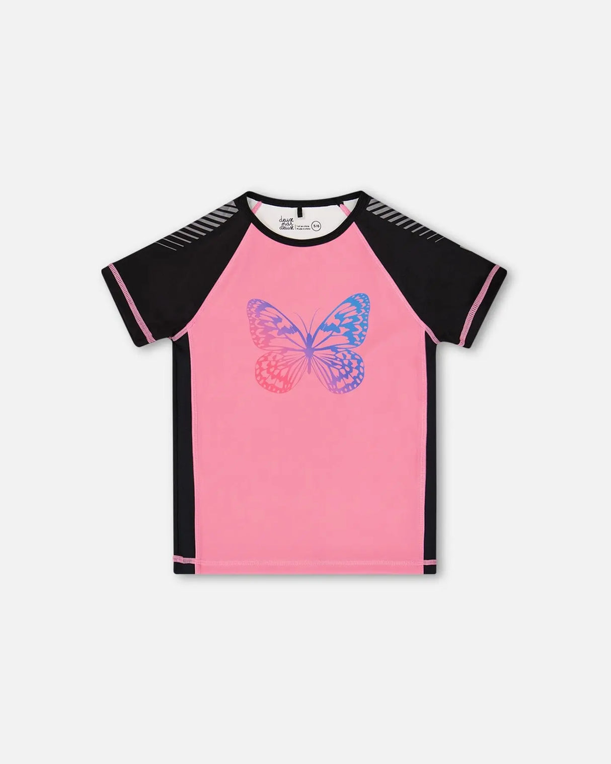 Printed Short Sleeve Athletic Top Pink With Butterflies | Deux par Deux | Jenni Kidz