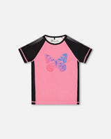 Printed Short Sleeve Athletic Top Pink With Butterflies | Deux par Deux | Jenni Kidz