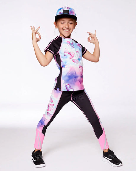 Printed Short Sleeve Athletic Top Pink, Black And Butterfly | Deux par Deux | Jenni Kidz