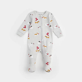 Petit Lem Puppy Love Lunar Rock baby organic cotton footed sleeper – front view
