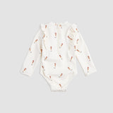 Back view of Miles The Label Creme seahorse swimsuit showing long sleeves, back zip, and one-piece design.