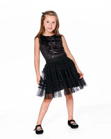 Sleeveless Bi-Material Velour And Mesh Dress Black | Deux par Deux | Jenni Kidz