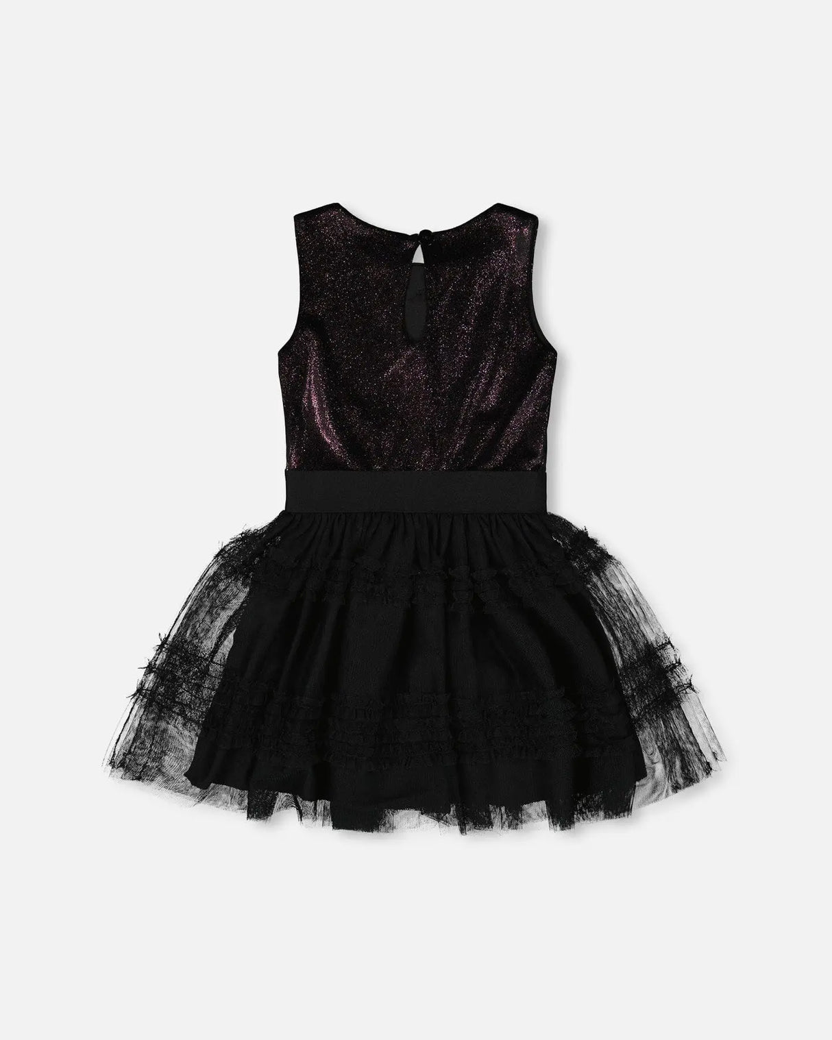 Sleeveless Bi-Material Velour And Mesh Dress Black | Deux par Deux | Jenni Kidz