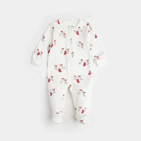 Petit Lem off-white baby Christmas stocking print organic cotton footed sleeper