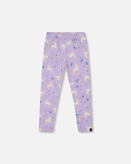 Stretch Jersey Leggings Lilac Unicorn Print | Deux par Deux | Jenni Kidz