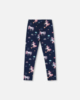 Stretch Jersey Leggings Navy Unicorn Print | Deux par Deux | Jenni Kidz