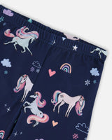 Stretch Jersey Leggings Navy Unicorn Print | Deux par Deux | Jenni Kidz