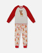 Two-Piece Organic Cotton Pajama Set Beige Reindeer Print | Deux par Deux | Jenni Kidz