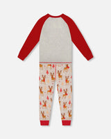 Two-Piece Organic Cotton Pajama Set Beige Reindeer Print | Deux par Deux | Jenni Kidz