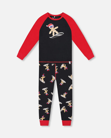 Two-Piece Organic Cotton Pajama Set Black Cookie Print | Deux par Deux | Jenni Kidz