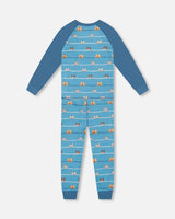 Two-Piece Organic Cotton Pajama Set Blue Dog Print | Deux par Deux | Jenni Kidz