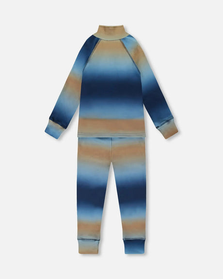 Two-Piece Thermal Underwear Set Blue And Beige Gradient | Deux par Deux | Jenni Kidz