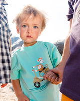 Two-Piece Top And Short Set Monkey On Navy And Turquoise Moped | Deux par Deux | Jenni Kidz