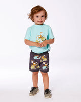 Two-Piece Top And Short Set Monkey On Navy And Turquoise Moped | Deux par Deux | Jenni Kidz