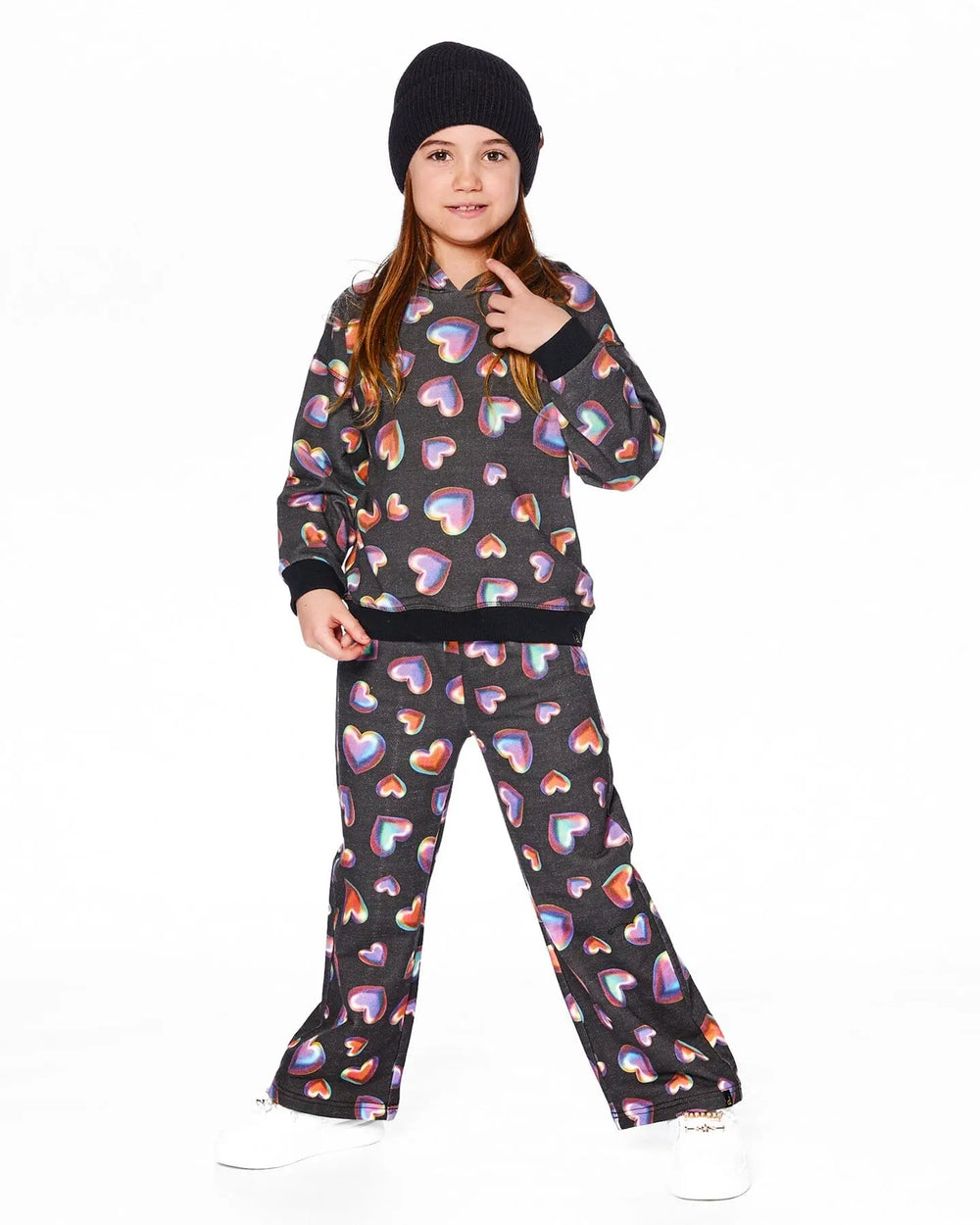 Wide Leg Fleece Pants Black And Multicolor | Deux par Deux | Jenni Kidz