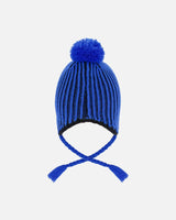 Winter Peruvian Knit Hat With Pompom And Lining Black And Blue | Deux par Deux | Jenni Kidz