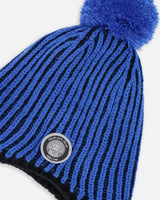 Winter Peruvian Knit Hat With Pompom And Lining Black And Blue | Deux par Deux | Jenni Kidz