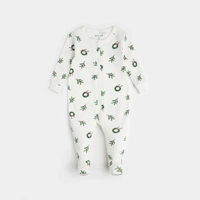Petit Lem off-white baby Christmas wreath organic cotton footed sleeper