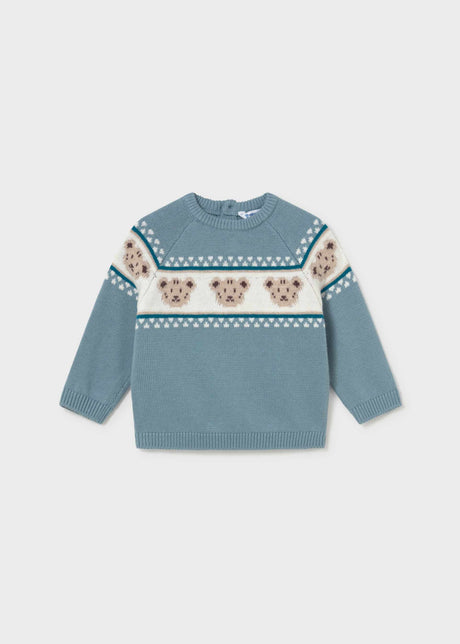 Mayoral baby teddy bear jacquard sweater in Arctic, sizes 9M-4Y – product view 2