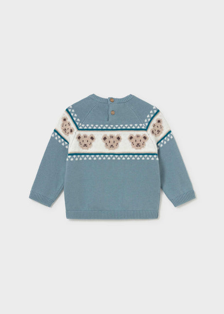 Mayoral baby teddy bear jacquard sweater in Arctic, sizes 9M-4Y – product view 3