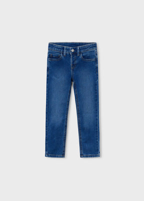 Front view of boys blue denim jeans