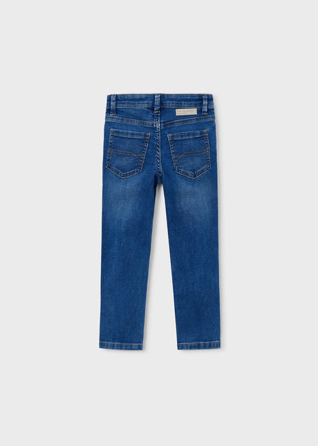 Back view of Mayoral boys jeans showing Blue denim wash and back pocket details.