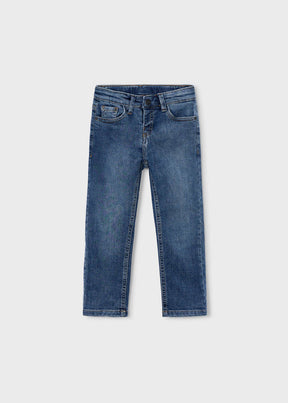 Front view of boys blue regular-fit jeans