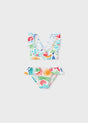 Mayoral girls White/Multi ruffled two-piece bikini with colorful summer print.