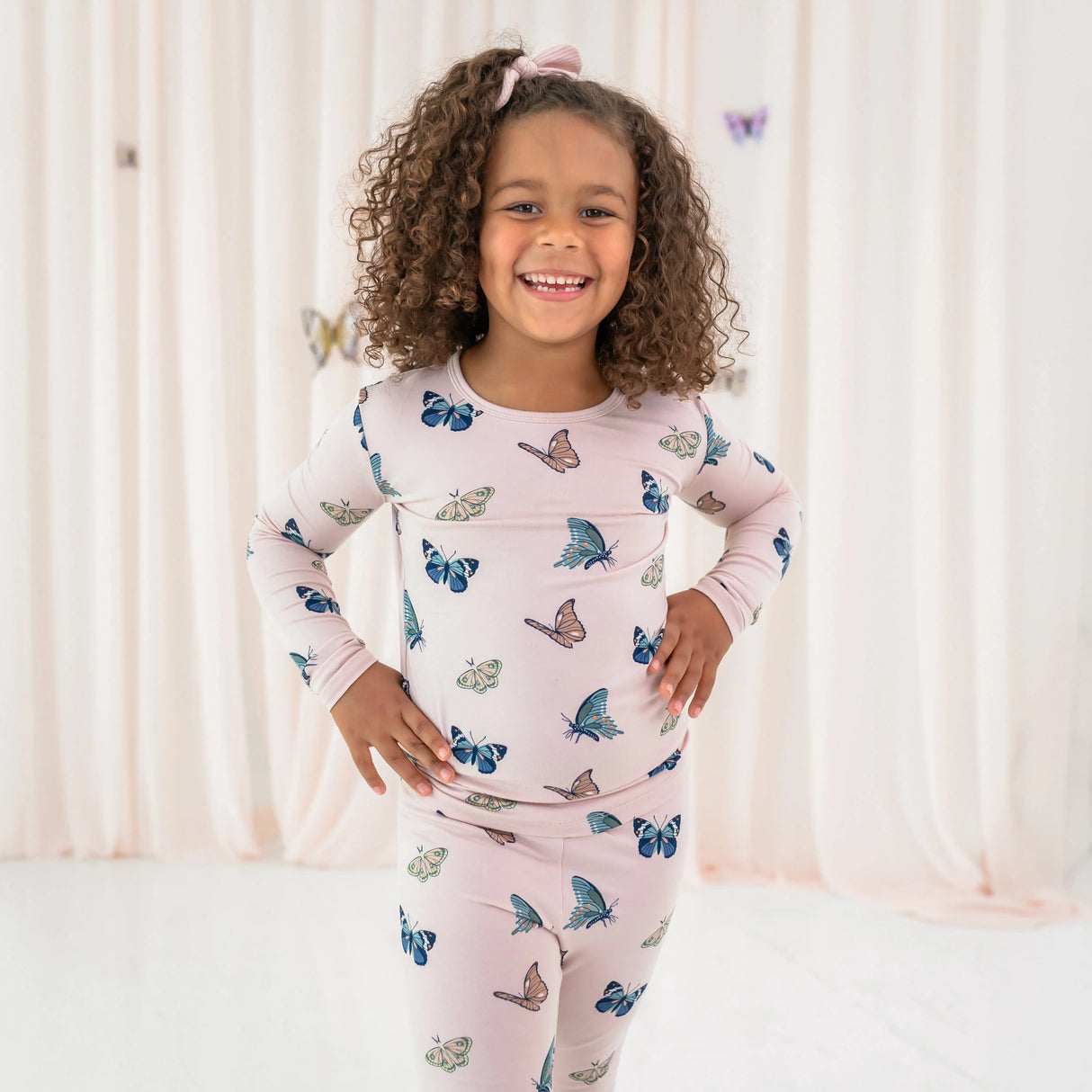 Long Sleeve Pajamas in Blush Butterfly | Kyte Baby